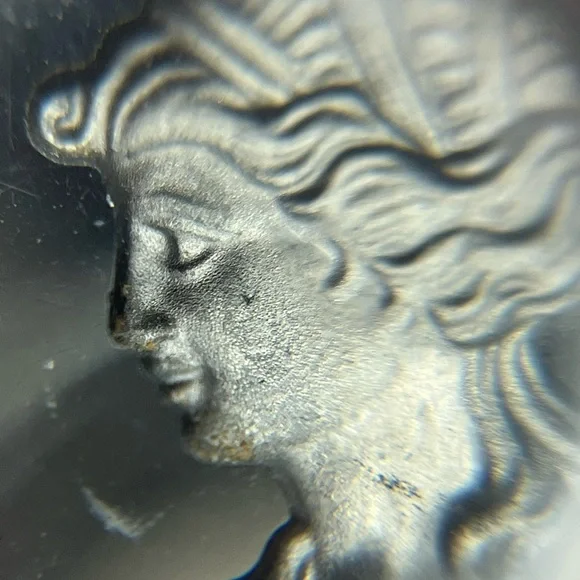 Whiting & Davis intaglio grey cameo silver tone rope chain necklace vintage - Picture 9 of 14